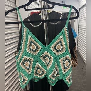 Green Crochet Patterned Women's Top